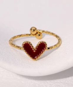 30005 - Anillos Acero corazon esmaltado rojo