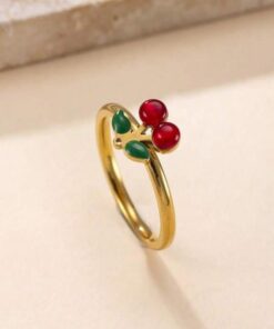 30009 - Anillos Acero cereza 2 hojas