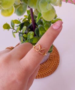 30021 - Anillos Acero dorado doble corazon