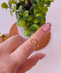 30036 - Anillos Acero dorado cuadrado