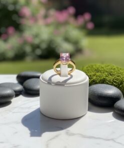 30069-1 Anillo Acero liso cristal cuadrado Rosado