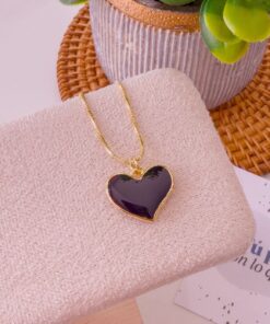 21012-1 Collar corazon esmaltado negro