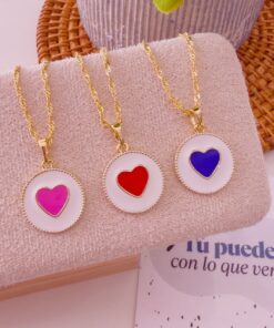 Alternative view of 21015 - Collar corazon fondo blanco esmaltado rojo