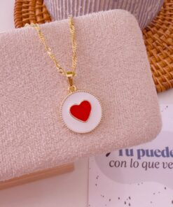 21015 - Collar corazon fondo blanco esmaltado rojo