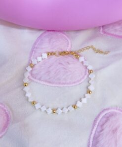 41012-3 Pulsera armada nacar con balines trebol pequeño