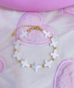 41012-1 Pulsera armada nacar con balines cruz