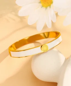 41003-1 Pulsera acero dorada esmaltada blanco