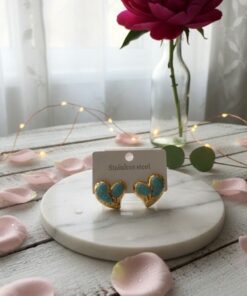 80100-3 Zarcillos corazon esmaltado turquesa