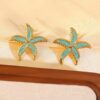 80034 - Zarcillos acero Estrella de mar esmaltado turquesa