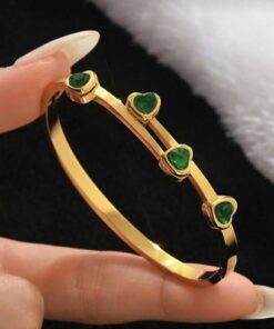 41029 - Pulsera Acero corazones cristal verde
