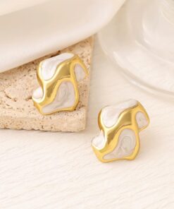 80030-1 Zarcillos acero abstracto esmaltado Blanco