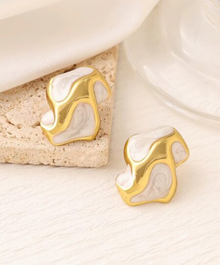 80030-1 Zarcillos acero abstracto esmaltado Blanco