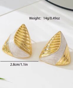 80001-1 Zarcillos acero triangulo esmaltado blanco