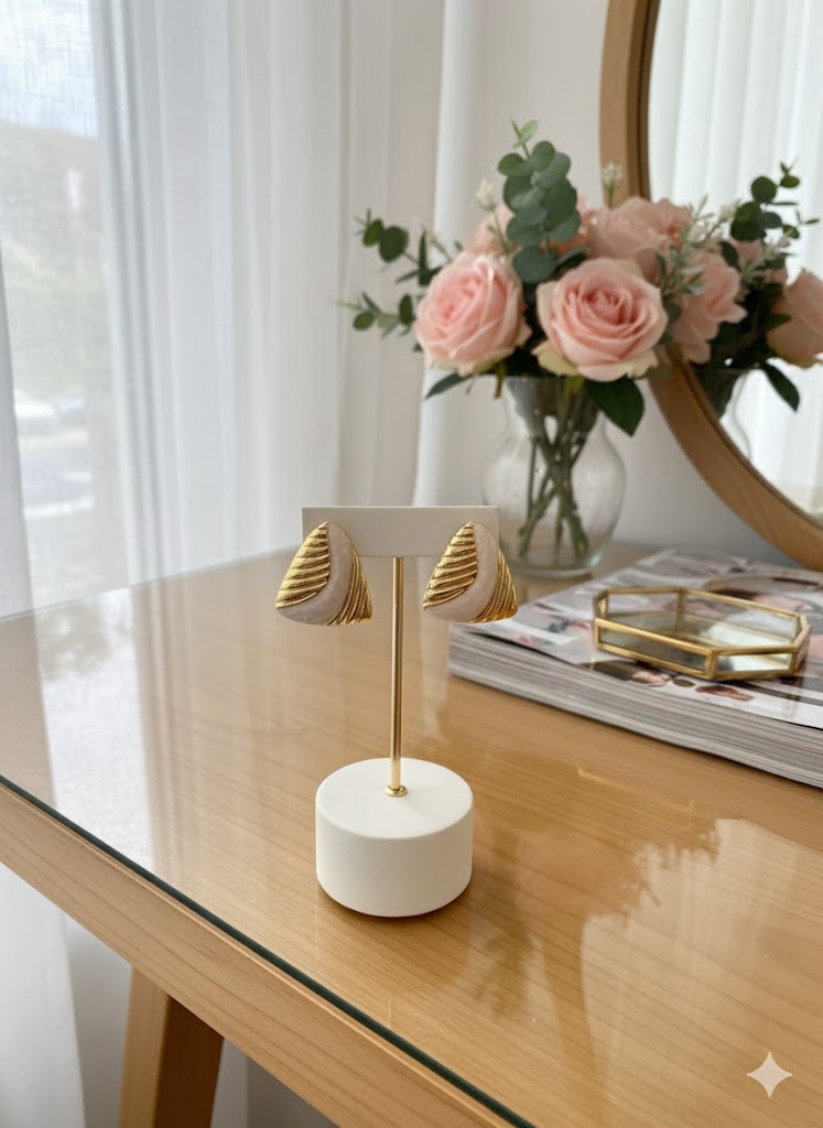 80002-1 Zarcillos acero triangulo esmaltado blanco