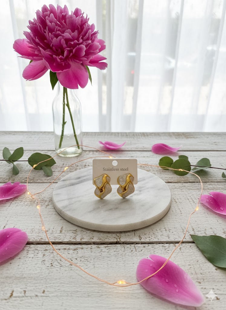 80102-1 Zarcillos acero abstracto esmaltado Blanco