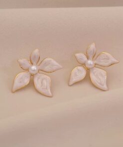 80105 - Zarcillos acero flor esmaltada blanca con perla