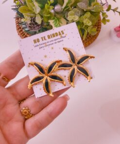 80112 - Zarcillos acero Estrella de mar esmaltado negro