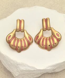 80153-9 Zarcillos acero V esmaltados fucsia linea