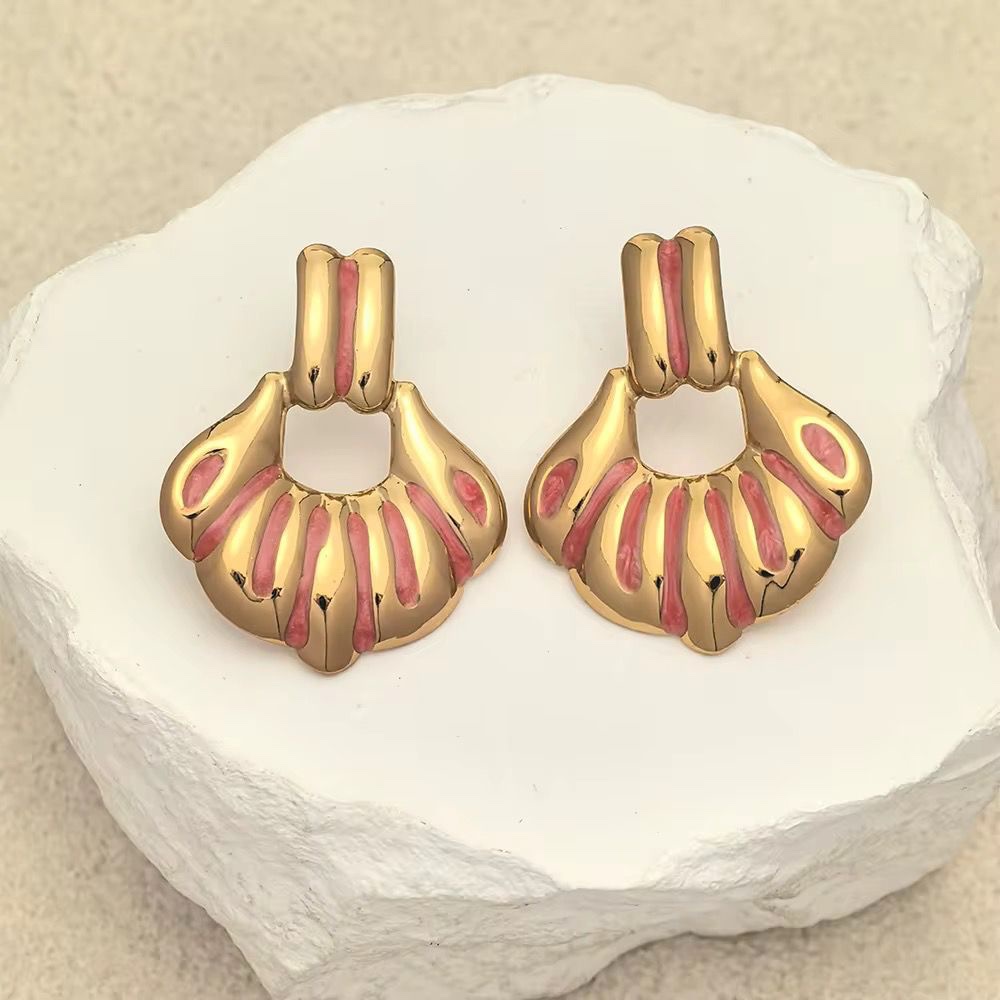 80153-9 Zarcillos acero V esmaltados fucsia linea