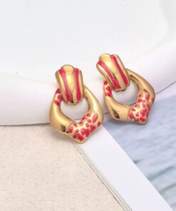 80153-4 Zarcillos acero V esmaltados multi puntos fucsia