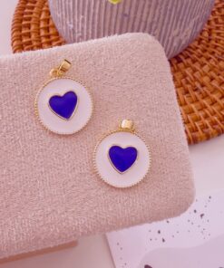 20318 - Dije circulo blanco corazon esmaltado azul