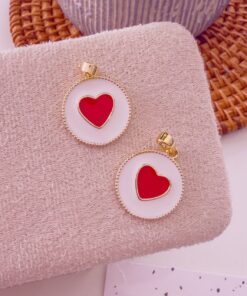 20322 - Dije circulo blanco corazon esmaltado rojo