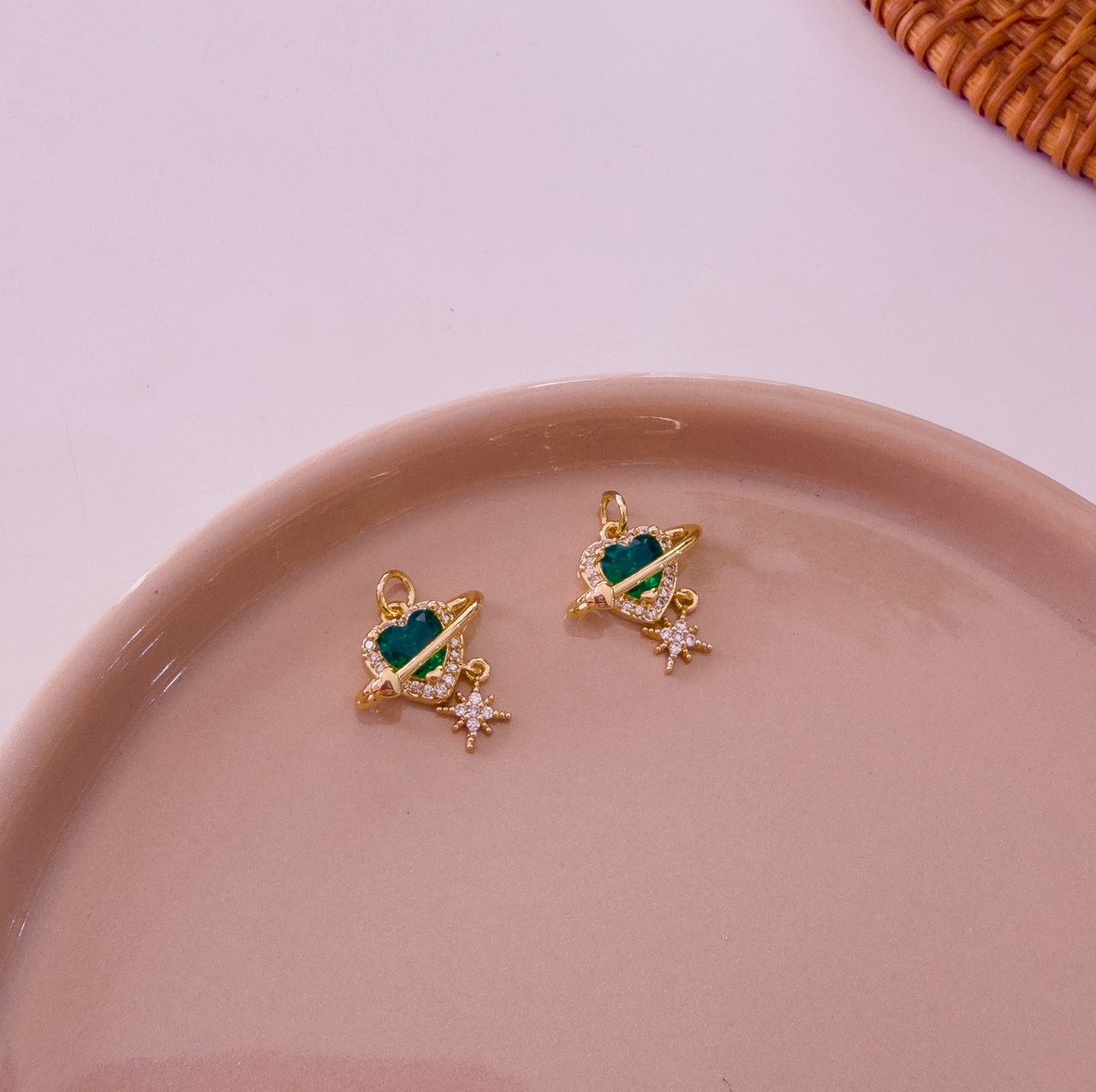 20282 - Dije corazon estrella cristal verde