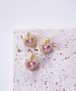 20159 - Dije corazon cubierto cristales rosado