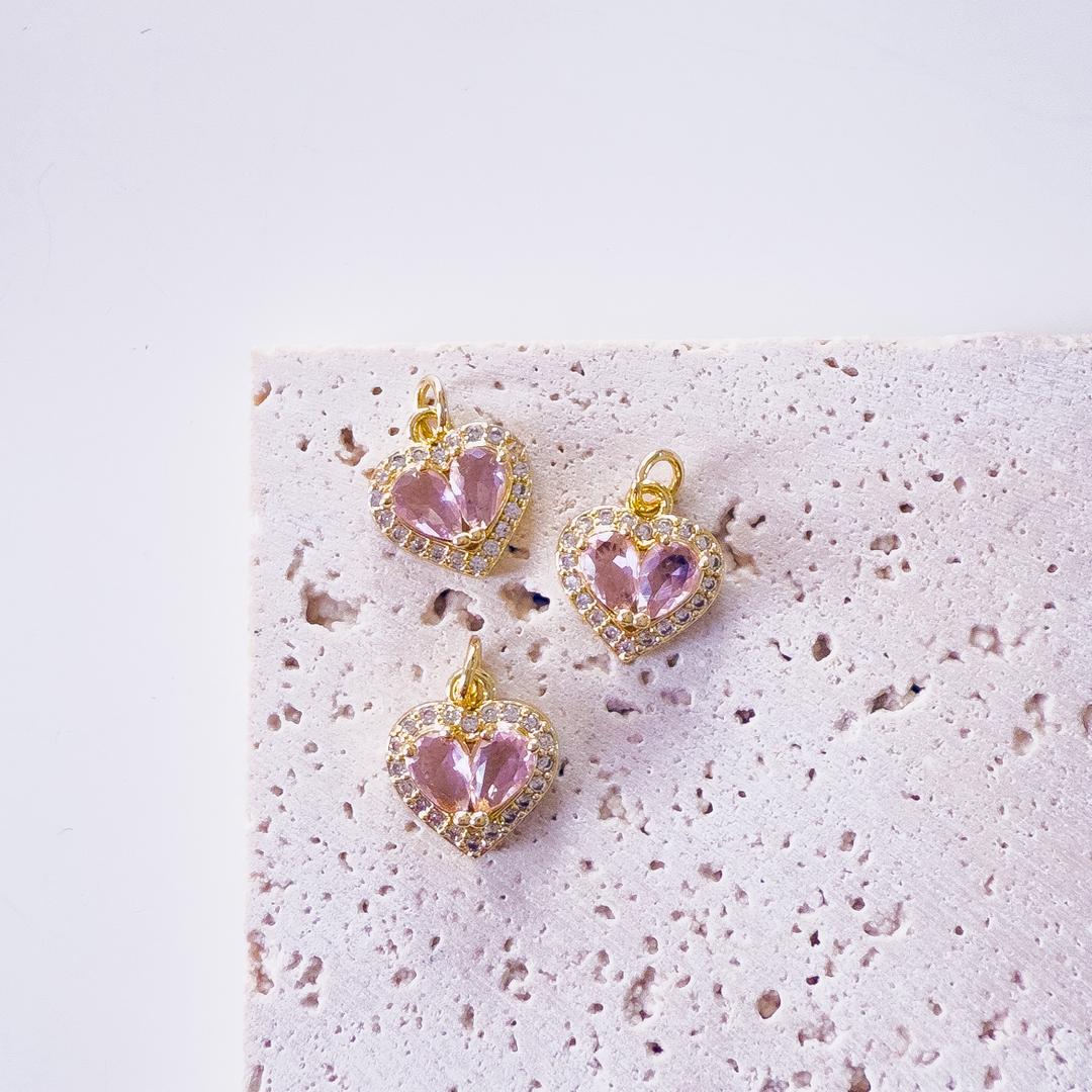 20159 - Dije corazon cubierto cristales rosado