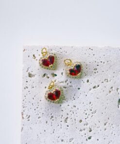 20167 - Dije corazon cubierto cristales rojo