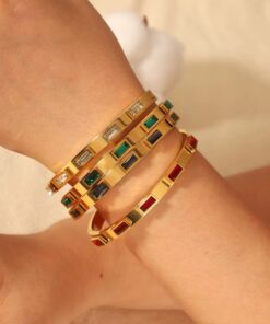 Alternative view of 41015 - Pulsera acero cristales rectangulares Transparente