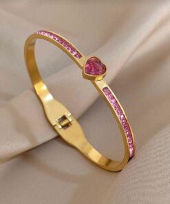 41030 - Pulsera Acero dorada 1 corazon y cristales