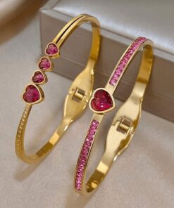 Alternative view of 41030 - Pulsera Acero dorada 1 corazon y cristales