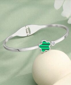 41090-2 Pulsera Acero plateada trebol verde