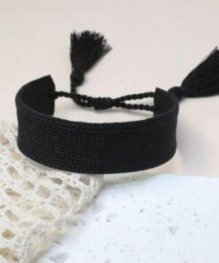 41006-10 Pulsera tela blanca con rayas negras