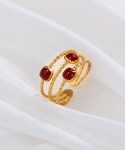 30078 - Anillo Acero cristal rojo triple