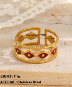 30078-1 Anillo Acero multi rombo cristal rojo