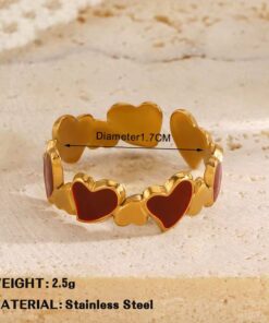 30078-3 Anillo Acero multi corazon cristal rojo