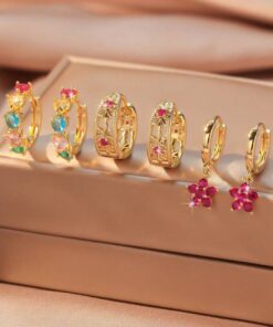 80164 - Pack 3 Zarcillos dorado con cristales colorido