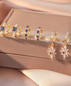 80167 - Pack 3 Zarcillos dorado con cristales azules