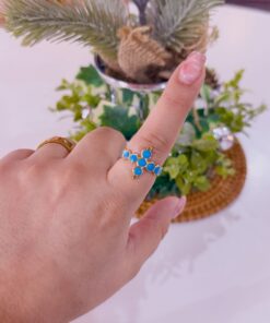 30079-2 Anillo Acero cristal azul en cruz