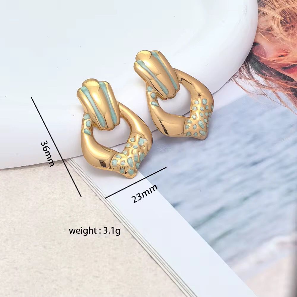 80153-3 Zarcillos acero V esmaltados turquesa