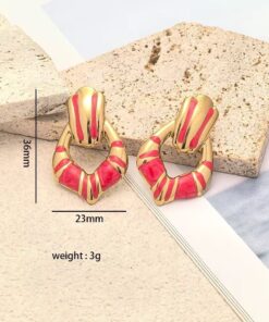 80153-2 Zarcillos acero V esmaltados fucsia