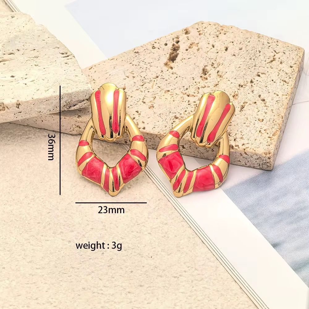 80153-2 Zarcillos acero V esmaltados fucsia