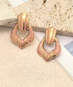 80153-6 Zarcillos acero V esmaltados rosado lineas