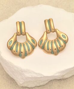 80153-8 Zarcillos acero V esmaltados turquesa lineas