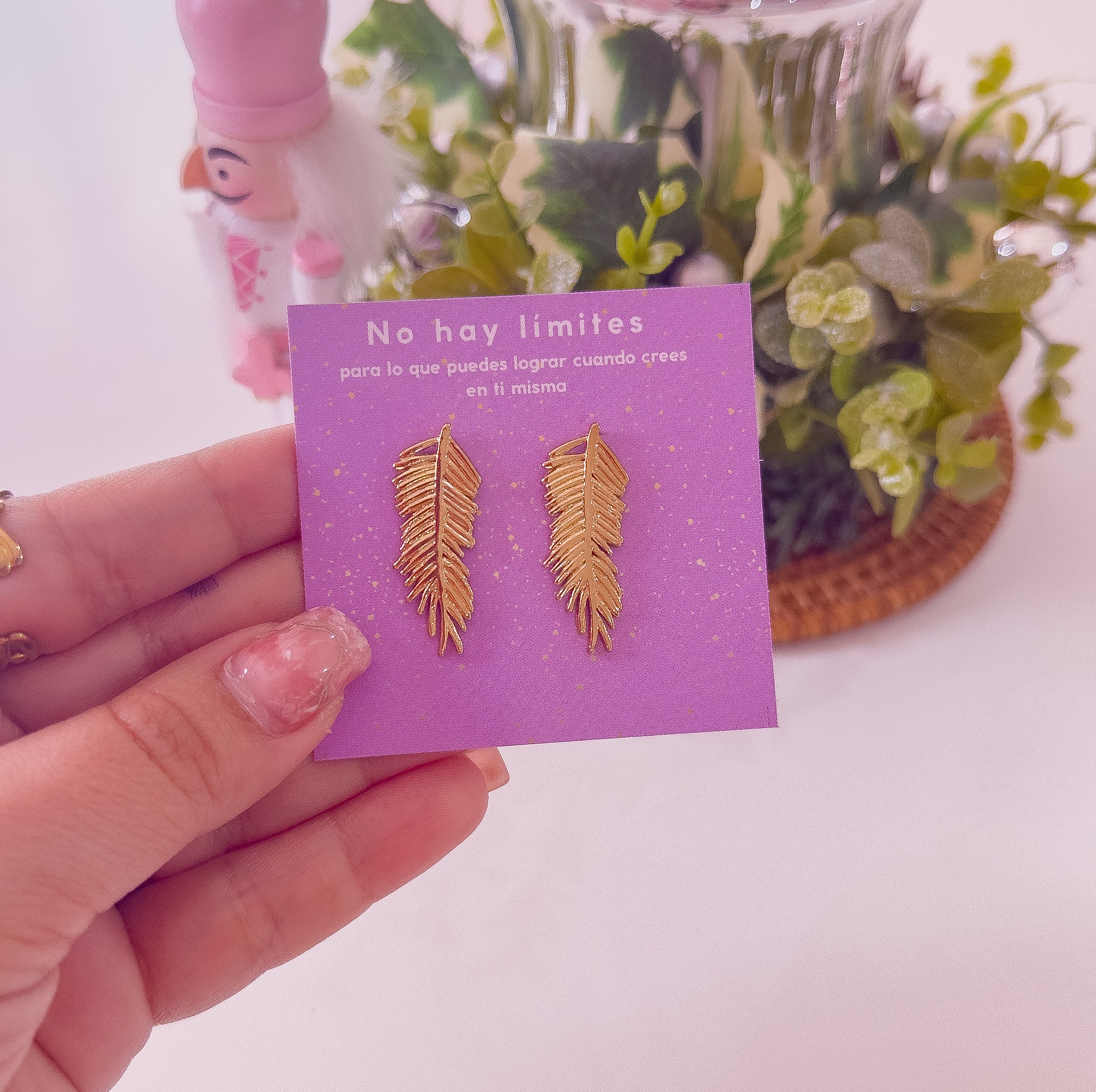 80203 - Zarcillo acero dorado pluma