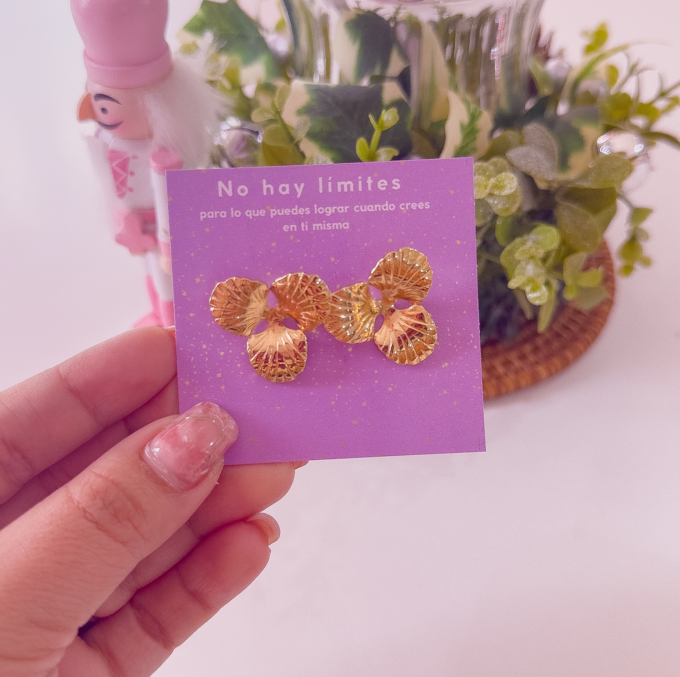 80208 - Zarcillo acero dorado flor