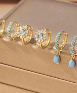 80177 - Pack 3 Zarcillos con cristales turquesa