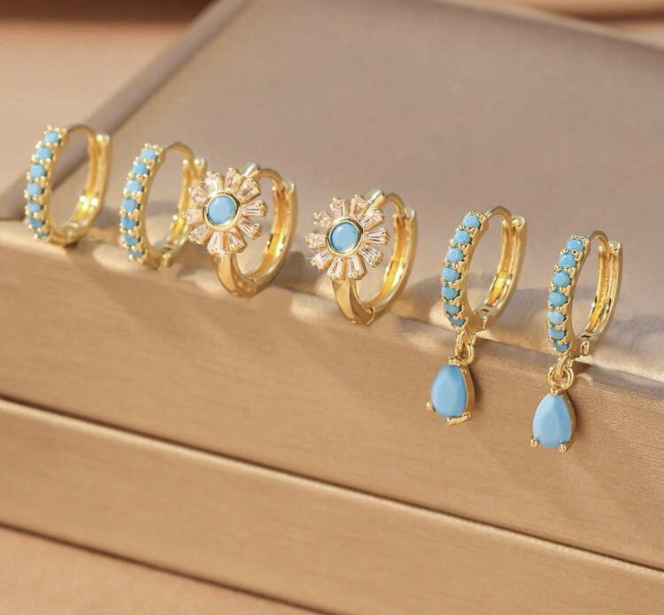 80177 - Pack 3 Zarcillos con cristales turquesa